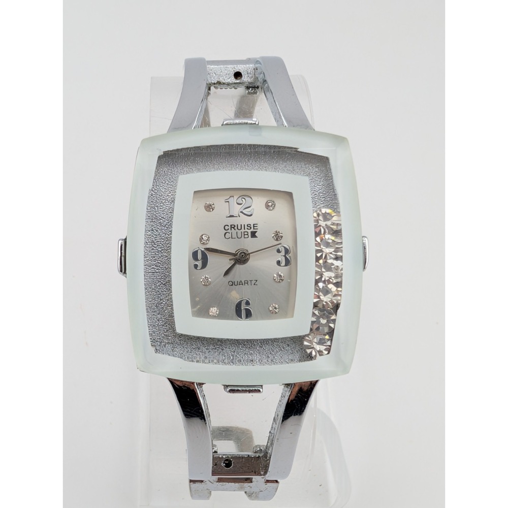 Cruise Club Women's Bangle Watch 28mm Case Floating Crystals Silver- New Battery